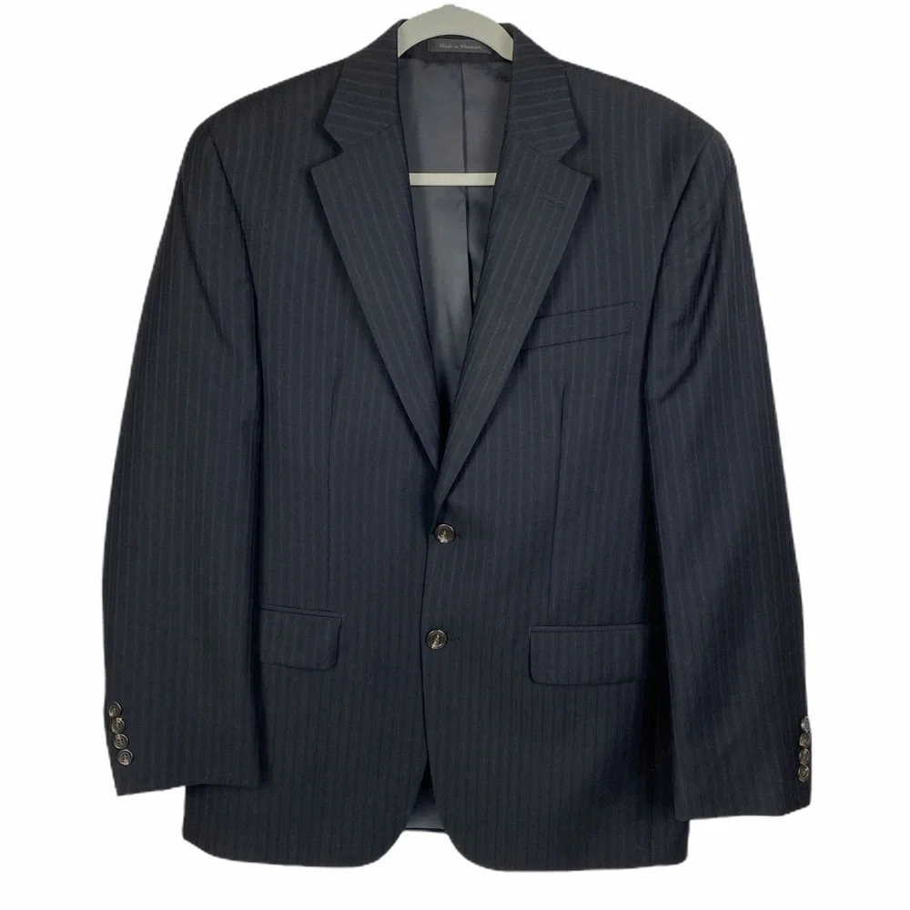 Chaps 100% Wool Suit Coat Blazer Jacket Men's 38R‎ Black Pinstripe 2-Button